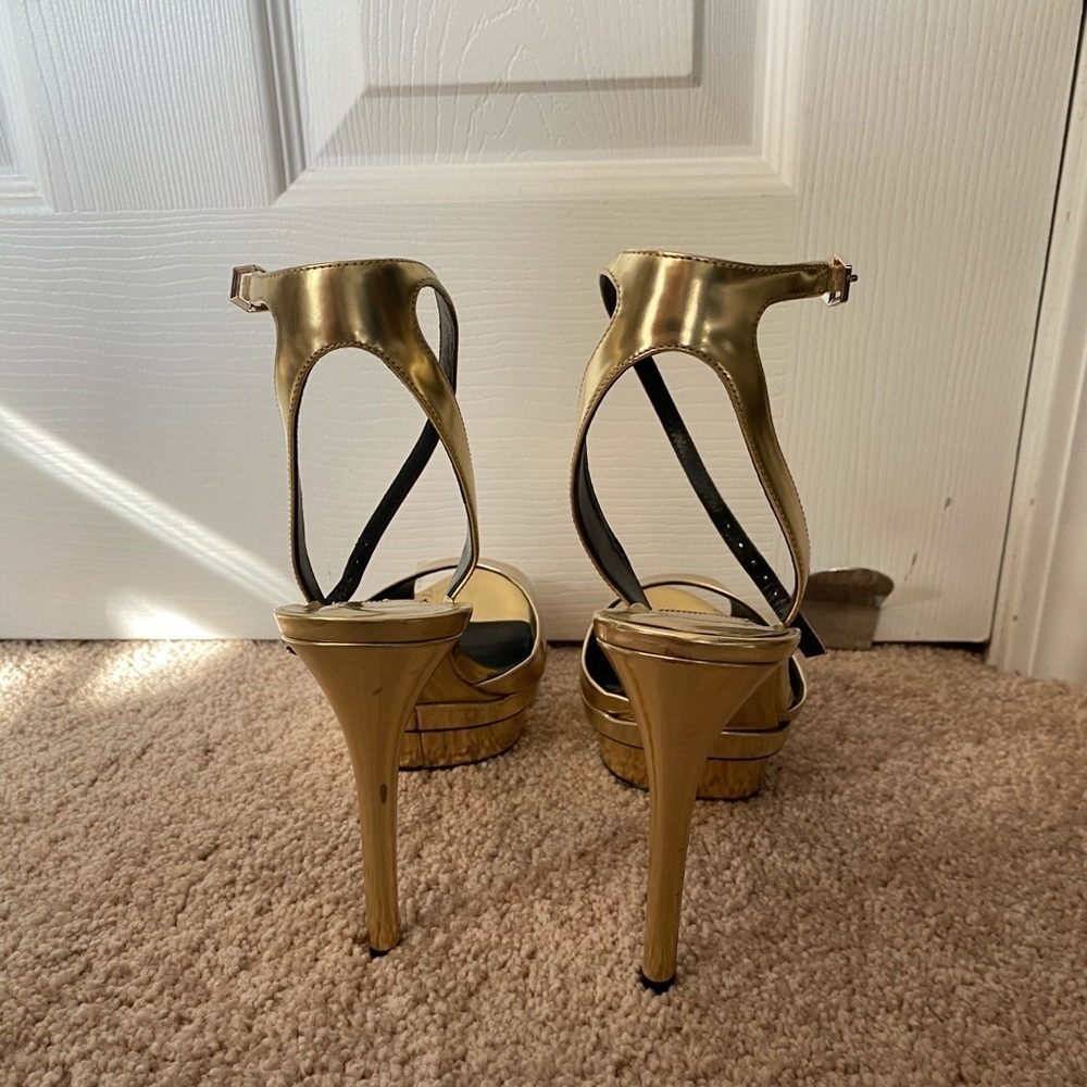 Brian Atwood Gold Platform Strap Heel - Picture 4 of 7